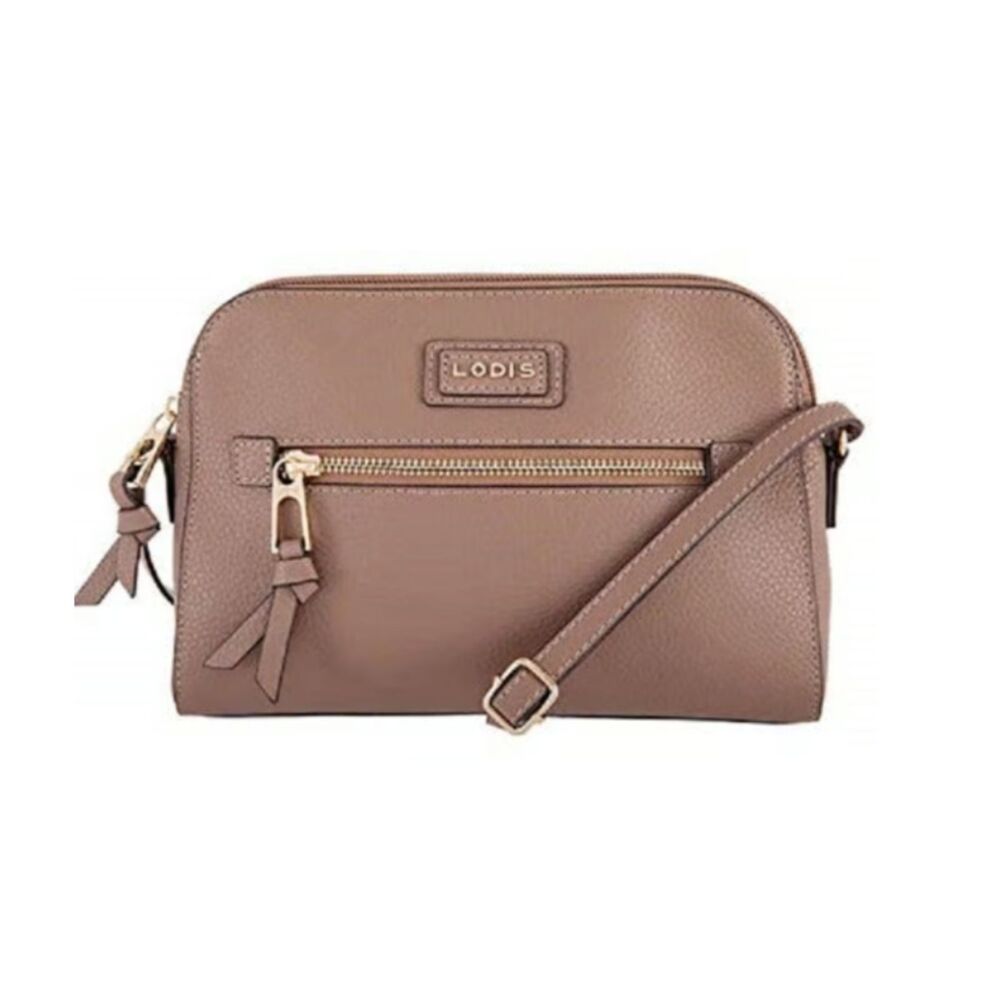 Lodis Charlotte Taupe Pebble Leather Small Crossbody Bag